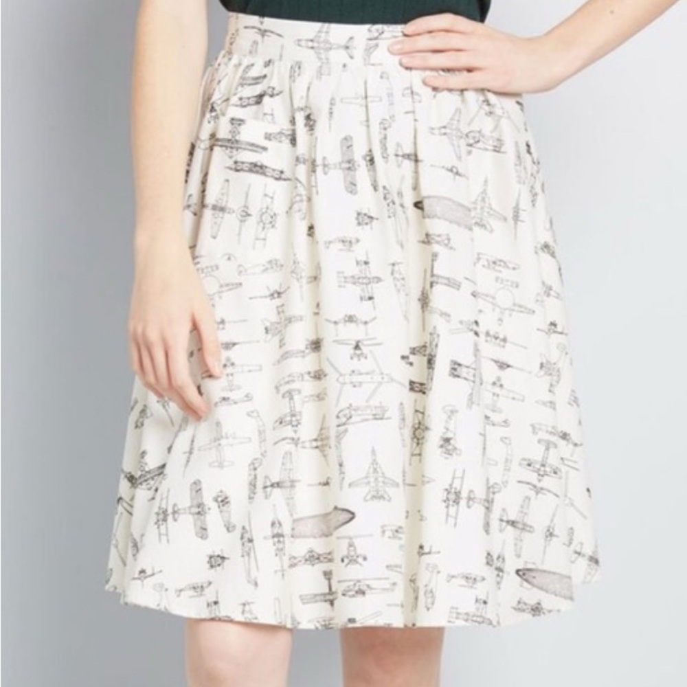 Modcloth Ivory Skirt with Black Airplane Print